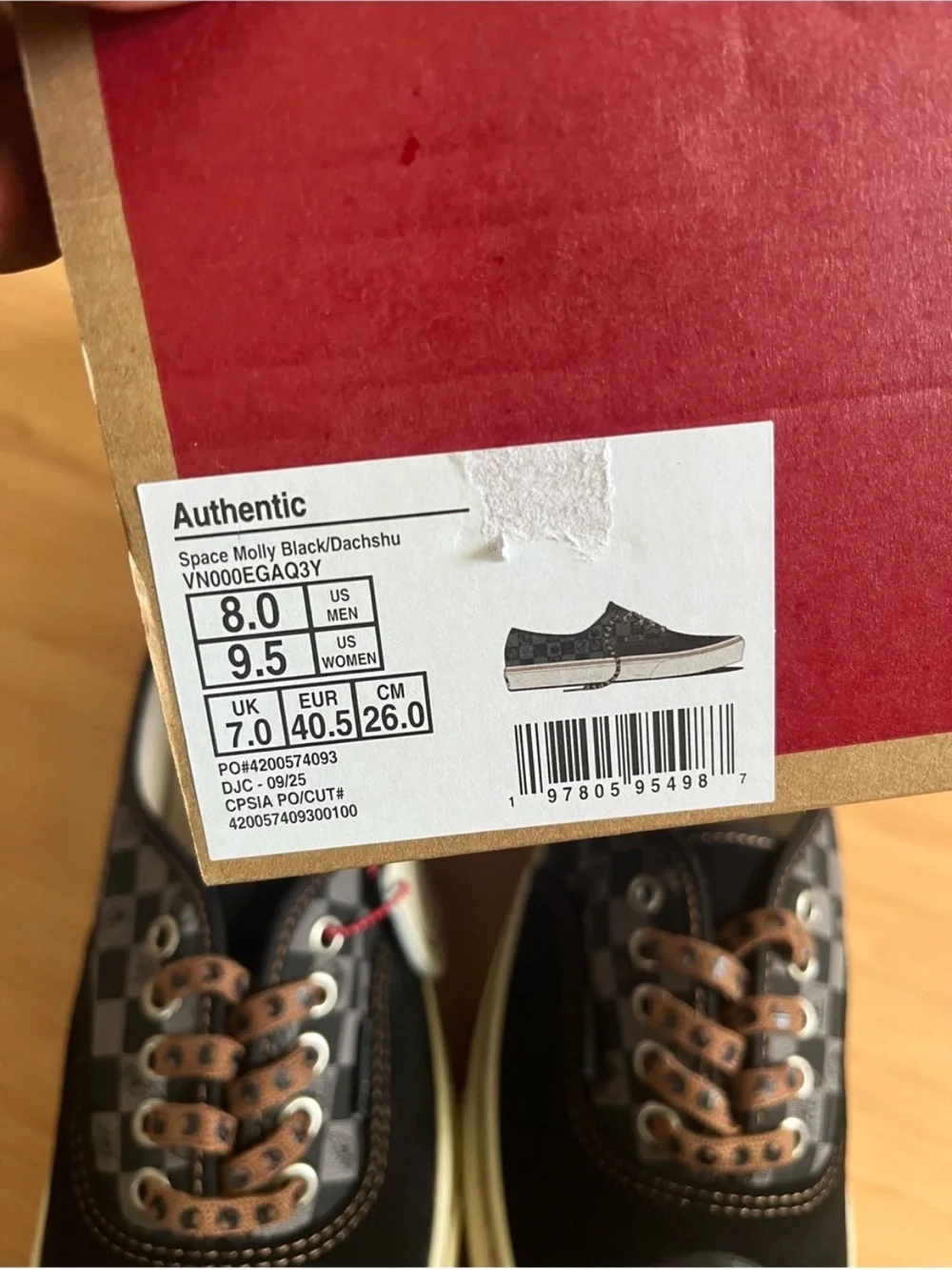 VANS & SPACE MOLLY Authentic Shoe Black Dachshund Brown Women 9.5 US Mens 8.0